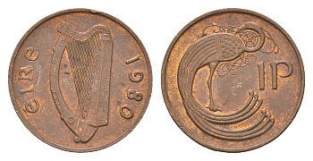 Ирландия 1 пенни 1980 мифологическая птица лира KM 20 бронза 4690-425