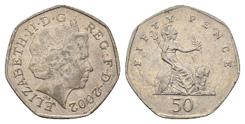 Великобритания 50 пенсов 2002 Елизавета II (1952-2022) KM 991, Spink 4610 (H8) медно-никель 4695-717