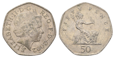 Великобритания 50 пенсов 2002 Елизавета II (1952-2022) KM 991, Spink 4610 (H8) медно-никель 4695-717