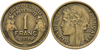 Франция 1 франк 1932 KM 885, Le Franc 219.2 алюминиевая бронза 4142-816