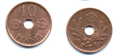 ФИНЛЯНДИЯ 10 ПЕННИ 1941 KM 33.1 медь 51-4928
