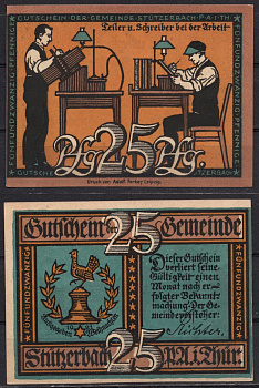 Германия, Штютцербах 25 пфеннигов 1921 P GrM:1286.1a-3/6 бумага 7556-7-2-2