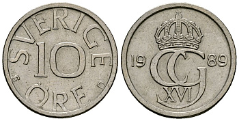 Швеция 10 эре 1989 Карл XVI Густав (1973- ) KM 850 медно-никель 4173-1037