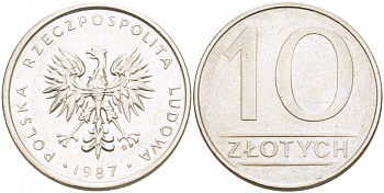 Польша 10 злотых 1987 MW KM 152.1, Parchimowicz 243d медно-никель 4519-1012