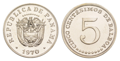 Панама 5 сентесимо 1970 тираж 9.528 экземпляров KM 23.2 медно-никель PROOF 1524-732