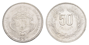 Коста-Рика 50 сентимо 1990 KM 209.1 нержавеющая сталь UNC 4644-348