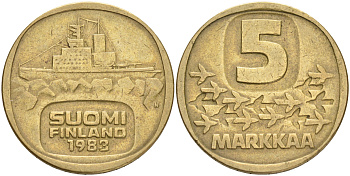 ФИНЛЯНДИЯ 5 МАРОК 1983 N ЛЕДОКОЛ KM 57 алюминиевая бронза 4556-851