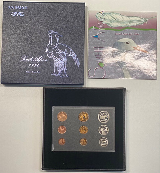 ЮАР государственный набор из 9 монет 1996 1, 2, 5, 10, 20 и 50 центов, 1, 2 и 5 рандов, в оригинальной коробке, с сертификатом KM 158, 159, 160, 161, 162, 163, 164, 165, 166 PROOF 3-6-1-18