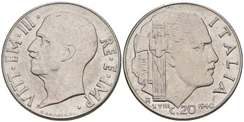 ИТАЛИЯ 20 ЧЕНТЕЗИМО 1940 R, ГОД XVIII, ВИКТОР ЭММАНУИЛ III (1900-1946), МАГНИТНАЯ, ГУРТ РИФЛЁНЫЙ KM 75b, VEM3. 1025 нержавеющая сталь 3853-525