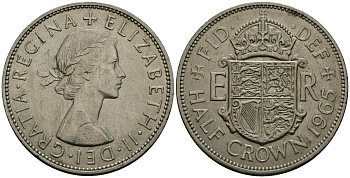Великобритания 1/2 кроны 1965 Елизавета II (1952-2022) KM 907, Spink 4145 медно-никель 4125-613