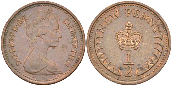 Великобритания 1/2 пенни 1971 Елизавета II (1952-2022) KM 914, Spink 4239 бронза 4387-913