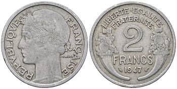 Франция 2 франка 1947 KM 886a.1, Le Franc 269 алюминий 4582-231