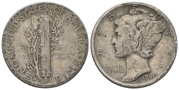 США 10 центов (дайм) 1941 D KM 140 серебро 3334-1246