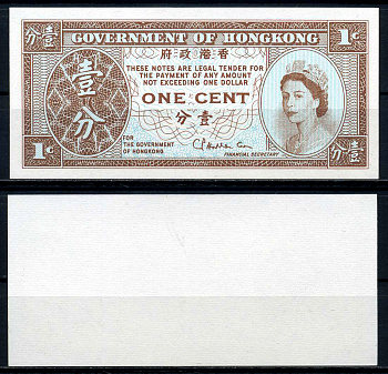 Гонконг 1 цент 1971-1981 подпись 2 Pick 325b бумага UNC (пресс) 446-17-2