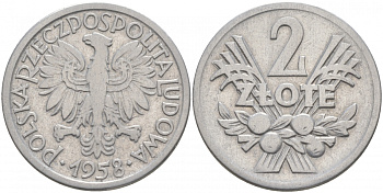 Польша 2 злотых 1958 MW KM 46, Parchimowicz 216a алюминий 73-411