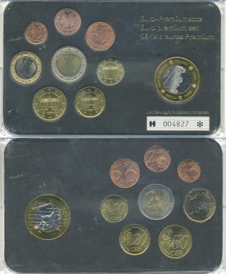 ФРГ евронабор из 8 монет + 1 европробник 2002-2008 в пластиковой запайке    UNC  7-5-5-16