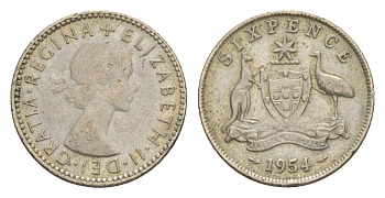 Австралия 6 пенсов 1954 Елизавета II (1952-2022) KM 52 серебро 4649-1119
