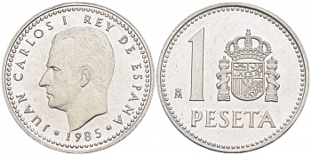 Испания 1 песета 1985 M, Хуан Карлос I (1975-2014) KM 821 алюминий 87-1522