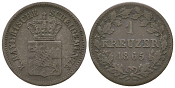 Бавария 1 крейцер 1865 Людвиг II (1864-1886) KM 487 серебро 4576-1055