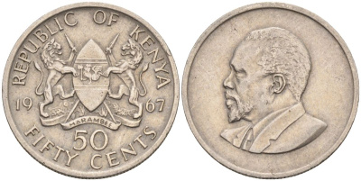 Кения 50 центов 1967 Джомо Кениата KM 4 медно-никель 4124-748
